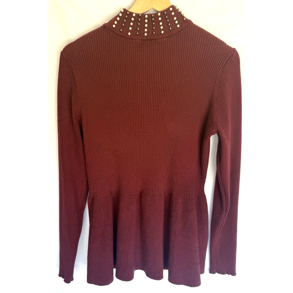 Belldini Womens Pearl Ribbed Knit Sweater Size XL Maroon Peplum Hem Holiday Part - Picture 7 of 11